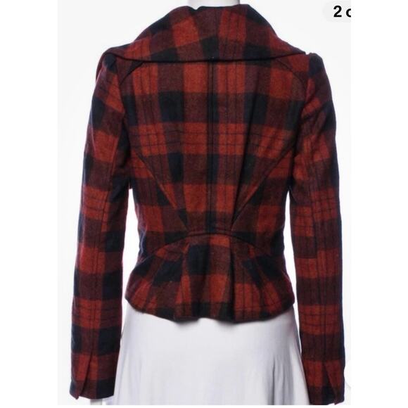What Comes Around Goes Around by Anthropologie Red Plaid Wool Blend Jacket L - Picture 2 of 6